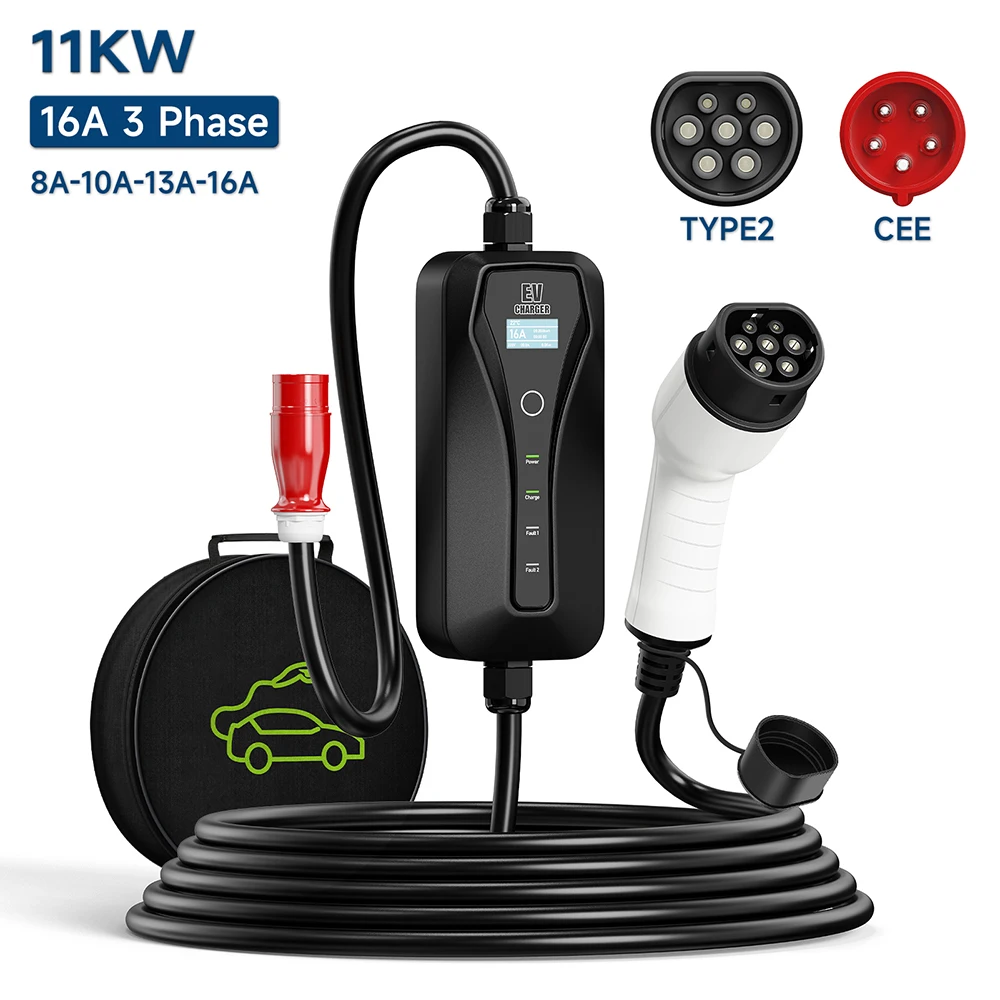 Type 2 Portable Ev Charger 11Kw Cee - 11KW 16A EV Charger Type 2